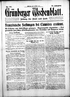 Gr&uuml;nberger Wochenblatt: Zeitung f&uuml;r Stadt und Land, No. 127. (31. Mai 1916)
