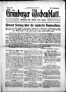 Gr&uuml;nberger Wochenblatt: Zeitung f&uuml;r Stadt und Land, No. 129. (3. Juni 1916)