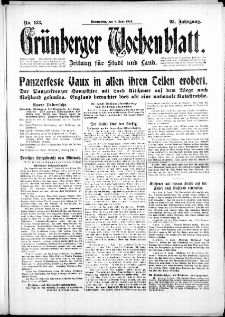Gr&uuml;nberger Wochenblatt: Zeitung f&uuml;r Stadt und Land, No. 133. (8. Juni 1916)