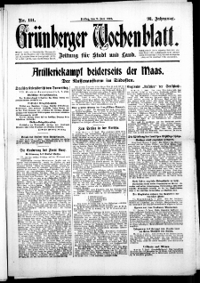 Gr&uuml;nberger Wochenblatt: Zeitung f&uuml;r Stadt und Land, No. 134. (9. Juni 1916)