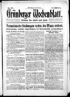 Gr&uuml;nberger Wochenblatt: Zeitung f&uuml;r Stadt und Land, No. 138. (15. Juni 1916)
