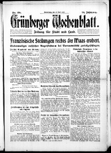 Grünberger Wochenblatt: Zeitung für Stadt und Land, No. 138. (15. Juni 1916)