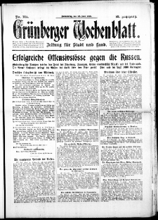 Gr&uuml;nberger Wochenblatt: Zeitung f&uuml;r Stadt und Land, No. 144. (22. Juni 1916)