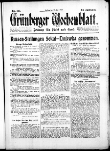 Gr&uuml;nberger Wochenblatt: Zeitung f&uuml;r Stadt und Land, No. 145. (23. Juni 1916)