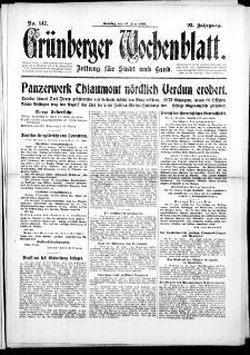 Gr&uuml;nberger Wochenblatt: Zeitung f&uuml;r Stadt und Land, No. 147. (25. Juni 1916)