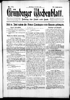 Gr&uuml;nberger Wochenblatt: Zeitung f&uuml;r Stadt und Land, No. 148. (27. Juni 1916)