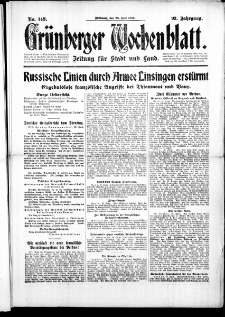 Gr&uuml;nberger Wochenblatt: Zeitung f&uuml;r Stadt und Land, No. 149. (28. Juni 1916)