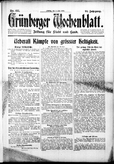 Grünberger Wochenblatt: Zeitung für Stadt und Land, No. 157. (7. Juli 1916)