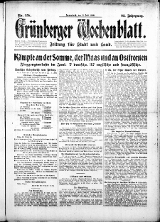 Gr&uuml;nberger Wochenblatt: Zeitung f&uuml;r Stadt und Land, No. 158. (8. Juli 1916)