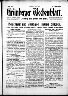 Gr&uuml;nberger Wochenblatt: Zeitung f&uuml;r Stadt und Land, No. 159. (9. Juli 1916)
