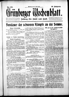 Grünberger Wochenblatt: Zeitung für Stadt und Land, No. 160. (11. Juli 1916)