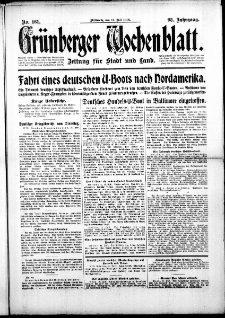 Gr&uuml;nberger Wochenblatt: Zeitung f&uuml;r Stadt und Land, No. 161. (12. Juli 1916)