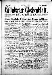 Gr&uuml;nberger Wochenblatt: Zeitung f&uuml;r Stadt und Land, No. 162. (13. Juli 1916)