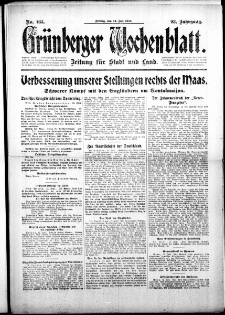 Gr&uuml;nberger Wochenblatt: Zeitung f&uuml;r Stadt und Land, No. 163. (14. Juli 1916)
