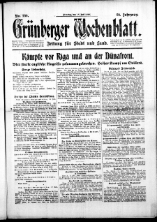 Gr&uuml;nberger Wochenblatt: Zeitung f&uuml;r Stadt und Land, No. 165. (16. Juli 1916)