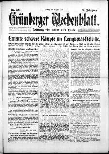 Grünberger Wochenblatt: Zeitung für Stadt und Land, No. 169. (21. Juli 1916)