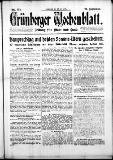 Grünberger Wochenblatt: Zeitung für Stadt und Land, No. 170. (22. Juli 1916)