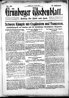 Gr&uuml;nberger Wochenblatt: Zeitung f&uuml;r Stadt und Land, No. 181. (4. August 1916)