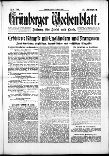 Gr&uuml;nberger Wochenblatt: Zeitung f&uuml;r Stadt und Land, No. 183. (6. August 1916)
