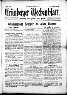 Grünberger Wochenblatt: Zeitung für Stadt und Land, No. 184. (8. August 1916)