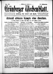 Gr&uuml;nberger Wochenblatt: Zeitung f&uuml;r Stadt und Land, No. 185. (9. August 1916)
