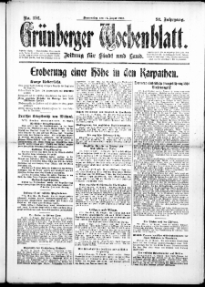 Gr&uuml;nberger Wochenblatt: Zeitung f&uuml;r Stadt und Land, No. 192. (17. August 1916)