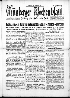 Gr&uuml;nberger Wochenblatt: Zeitung f&uuml;r Stadt und Land, No. 195. (20. August 1916)
