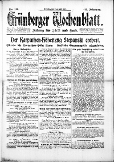 Gr&uuml;nberger Wochenblatt: Zeitung f&uuml;r Stadt und Land, No. 196. (22. August 1916)