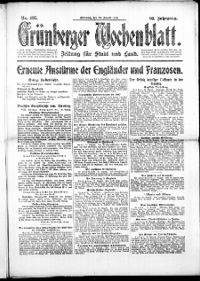 Gr&uuml;nberger Wochenblatt: Zeitung f&uuml;r Stadt und Land, No. 197. (23. August 1916)