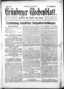 Gr&uuml;nberger Wochenblatt: Zeitung f&uuml;r Stadt und Land, No. 198. (24. August 1916)
