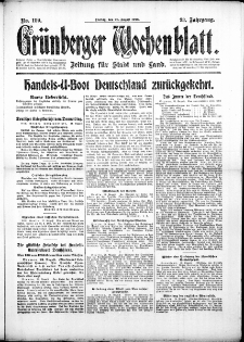Gr&uuml;nberger Wochenblatt: Zeitung f&uuml;r Stadt und Land, No. 199. (25. August 1916)