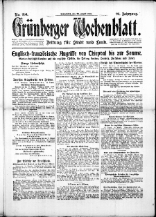 Gr&uuml;nberger Wochenblatt: Zeitung f&uuml;r Stadt und Land, No. 200. (26. August 1916)