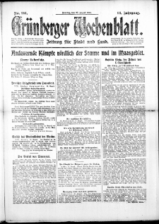 Grünberger Wochenblatt: Zeitung für Stadt und Land, No. 201. (27. August 1916)