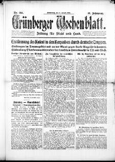 Gr&uuml;nberger Wochenblatt: Zeitung f&uuml;r Stadt und Land, No. 204. (31. August 1916)