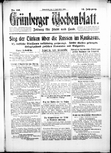 Gr&uuml;nberger Wochenblatt: Zeitung f&uuml;r Stadt und Land, No. 206. (2. September 1916)