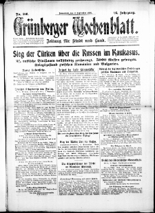 Grünberger Wochenblatt: Zeitung für Stadt und Land, No. 206. (2. September 1916)