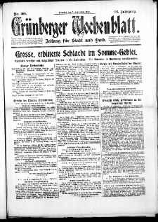 Gr&uuml;nberger Wochenblatt: Zeitung f&uuml;r Stadt und Land, No. 208. (5. September 1916)