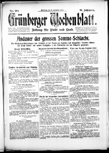 Gr&uuml;nberger Wochenblatt: Zeitung f&uuml;r Stadt und Land, No. 209. (6. September 1916)