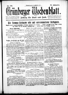 Gr&uuml;nberger Wochenblatt: Zeitung f&uuml;r Stadt und Land, No. 210. (7. September 1916)