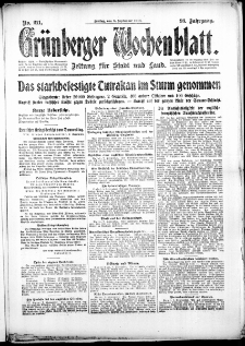 Gr&uuml;nberger Wochenblatt: Zeitung f&uuml;r Stadt und Land, No. 211. (8. September 1916)