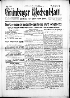 Gr&uuml;nberger Wochenblatt: Zeitung f&uuml;r Stadt und Land, No. 215. (13. September 1916)