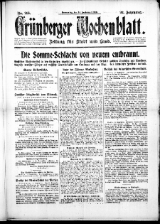 Gr&uuml;nberger Wochenblatt: Zeitung f&uuml;r Stadt und Land, No. 216. (14. September 1916)