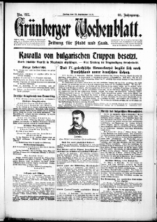 Grünberger Wochenblatt: Zeitung für Stadt und Land, No. 217. (15. September 1916)