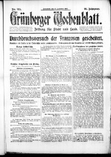 Gr&uuml;nberger Wochenblatt: Zeitung f&uuml;r Stadt und Land, No. 218. (16. September 1916)
