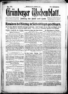 Gr&uuml;nberger Wochenblatt: Zeitung f&uuml;r Stadt und Land, No. 221. (20. September 1916)