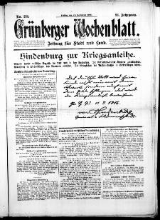 Gr&uuml;nberger Wochenblatt: Zeitung f&uuml;r Stadt und Land, No. 223. (22. September 1916)