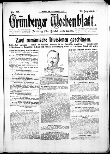 Gr&uuml;nberger Wochenblatt: Zeitung f&uuml;r Stadt und Land, No. 225. (24. September 1916)