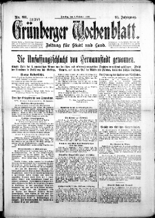 Gr&uuml;nberger Wochenblatt: Zeitung f&uuml;r Stadt und Land, No. 231. (1. Oktober 1916)