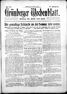 Gr&uuml;nberger Wochenblatt: Zeitung f&uuml;r Stadt und Land, No. 233. (4. Oktober 1916)