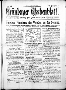 Gr&uuml;nberger Wochenblatt: Zeitung f&uuml;r Stadt und Land, No. 235. (6. Oktober 1916)